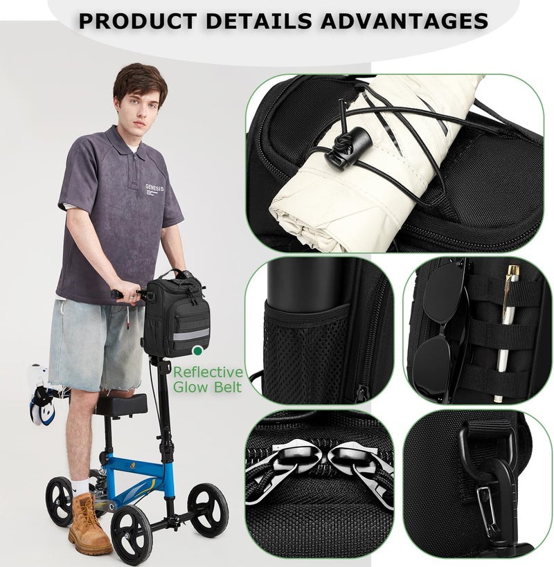 HAMBOLY Knee Walker Handlebar Bag Front Basket with Cooler Pocket Accessory Carrying Pack for Knees Scooter, Black - Image 5